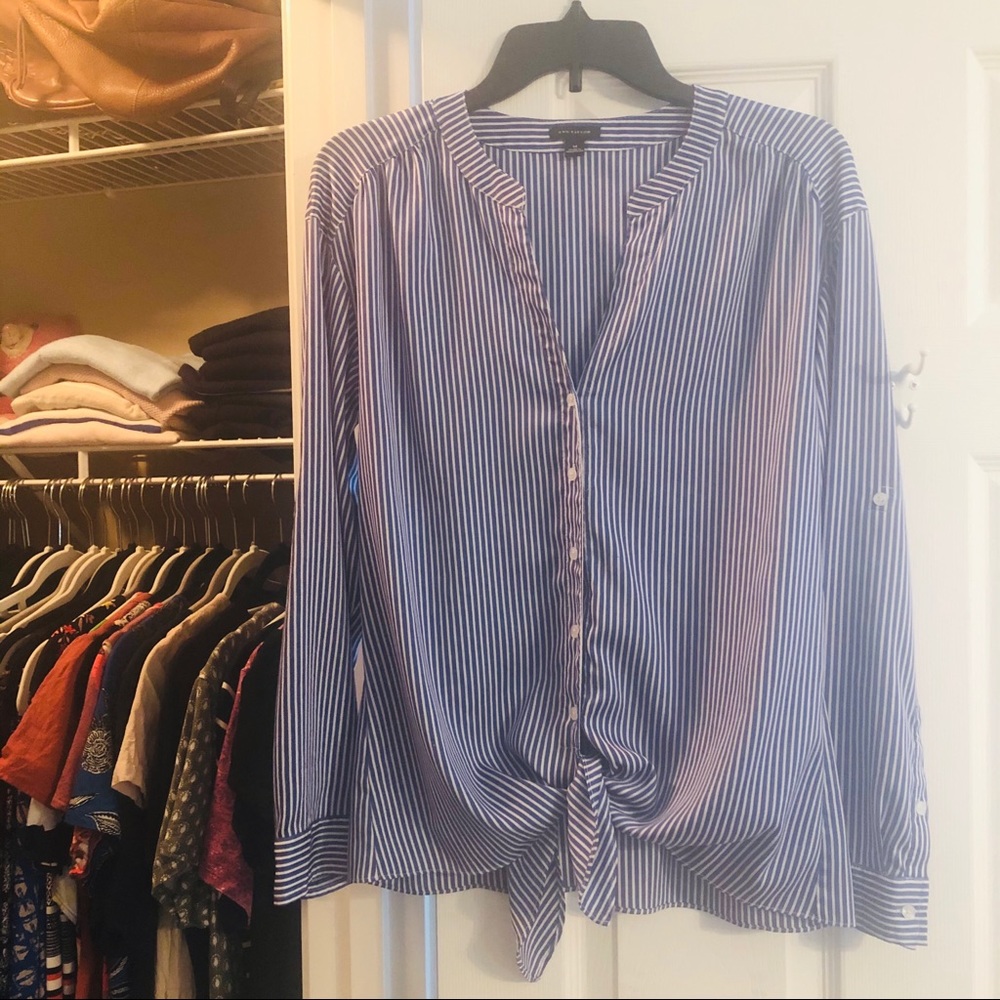 Ann Taylor Classic Blue Striped Blouse EUC